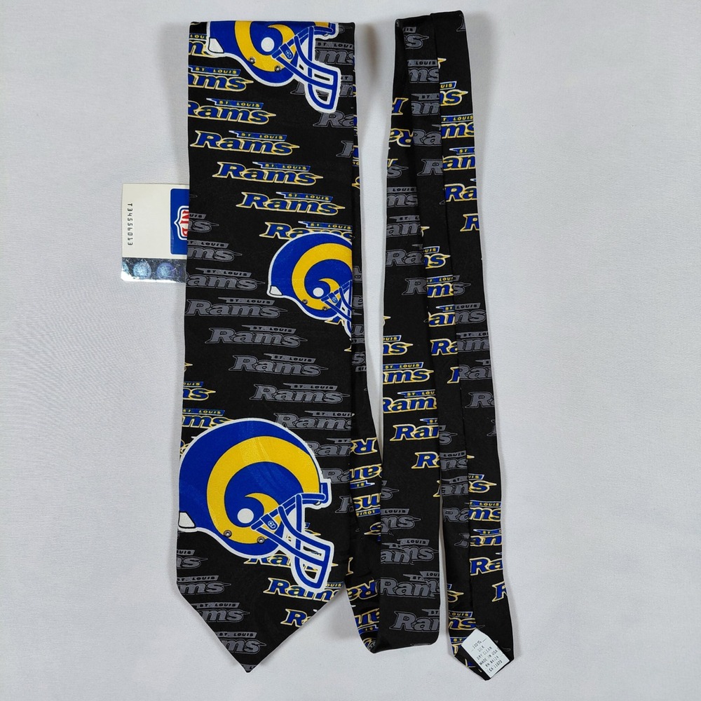 Vintage 1998 St Louis Rams NFL Silk Necktie Black Helmet Logo Ralph Marlin NWT - Picture 1 of 10